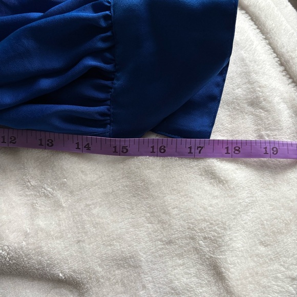 DKNY Blue Satin Button Down Hidden Button Long Sleeve Shirt - Office Siren - Picture 16 of 17